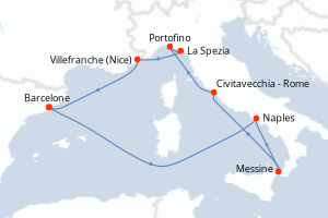 carte itinéraire croisière Sicile 10 jours au départ du port de Barcelone