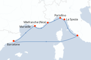 carte itinéraire croisière Méditerranée 9 jours au départ du port de Barcelone