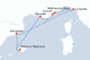 carte itinéraire croisière Méditerranée 7 jours au départ du port de Barcelone