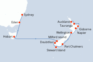 carte itinéraire croisière Australie Nouvelle Zélande 14 jours au départ du port de Auckland