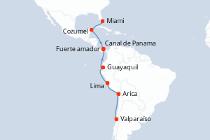 carte itinéraire croisière Caraïbes Bahamas 18 jours au départ du port de Valparaíso