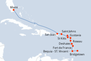 carte itinéraire croisière Caraïbes Bahamas 12 jours au départ du port de Miami