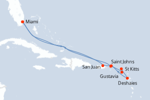 Carte de l'itinéraire de croisière Miami-Miami d'une durée de 11 jours