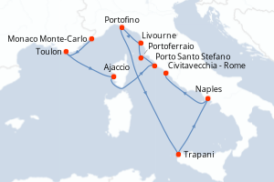 carte itinéraire croisière Sicile 10 jours au départ du port de Monaco Monte-Carlo
