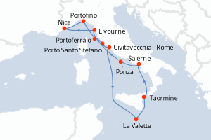 carte itinéraire croisière Sicile 12 jours au départ du port de Nice