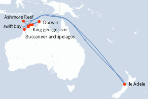 carte itinéraire croisière Australie Nouvelle Zélande 10 jours au départ du port de Darwin