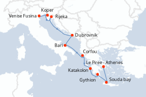 carte itinéraire croisière Méditerranée 10 jours au départ du port de Venise Fusina