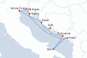 carte itinéraire croisière Méditerranée 9 jours au départ du port de Venise Fusina