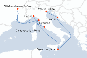 carte itinéraire croisière Sicile 10 jours au départ du port de Venise Fusina