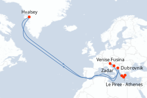 carte itinéraire croisière Méditerranée 7 jours au départ du port de Venise Fusina