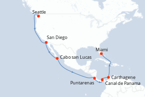 carte itinéraire croisière Caraïbes Bahamas 20 jours au départ du port de Seattle