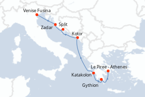 carte itinéraire croisière Méditerranée 7 jours au départ du port de Le Piree - Athenes
