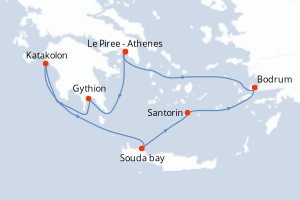 carte itinéraire croisière Méditerranée 7 jours au départ du port de Le Piree - Athenes
