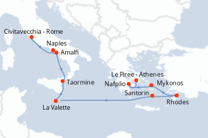 carte itinéraire croisière Sicile 11 jours au départ du port de Civitavecchia - Rome