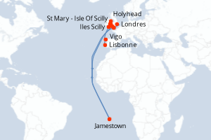 Carte de l'itinéraire de croisière Lisbonne-Londres d'une durée de 12 jours