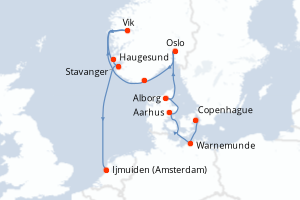 carte itinéraire croisière Fjörds norvégiens 12 jours au départ du port de Copenhague