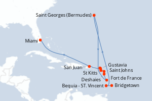carte itinéraire croisière Caraïbes Bahamas 12 jours au départ du port de Bridgetown