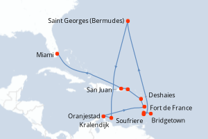 carte itinéraire croisière Caraïbes Bahamas 16 jours au départ du port de Bridgetown