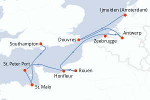 carte itinéraire croisière Europe du Nord 11 jours au départ du port de Ijmuiden (Amsterdam)