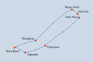 Carte de l'itinéraire de croisière Papeete-Papeete d'une durée de 11 jours