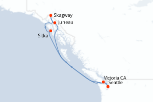 Carte de l'itinéraire de croisière Seattle-Seattle d'une durée de 7 jours