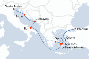 carte itinéraire croisière Méditerranée 11 jours au départ du port de Venise Fusina