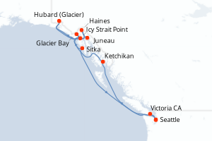 carte itinéraire croisière Alaska 11 jours au départ du port de Seattle