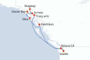 carte itinéraire croisière Alaska 10 jours au départ du port de Seattle