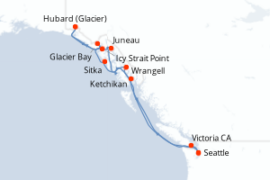 Carte itinéraire croisière États-Unis, Canada - 11 jours au départ de Seattle - Alaska