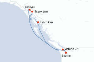 carte itinéraire croisière Alaska 7 jours au départ du port de Seattle