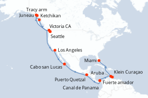 carte itinéraire croisière Caraïbes Bahamas 28 jours au départ du port de Seattle
