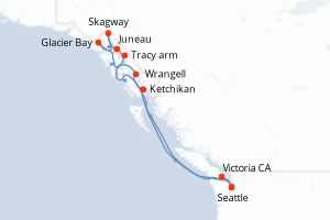 Carte de l'itinéraire de croisière Seattle-Seattle d'une durée de 10 jours