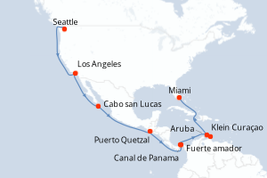 carte itinéraire croisière Caraïbes Bahamas 21 jours au départ du port de Seattle