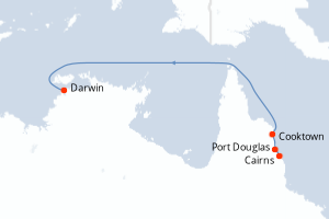 Carte de l'itinéraire de croisière Cairns-Darwin d'une durée de 8 jours