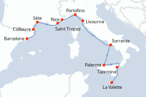 carte itinéraire croisière Sicile 11 jours au départ du port de La Valette