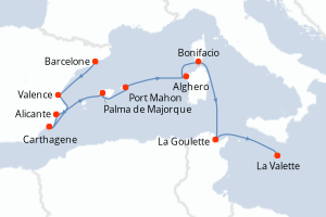 carte itinéraire croisière Sardaigne 11 jours au départ du port de Barcelone