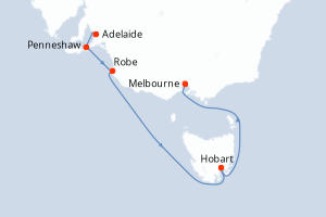 carte itinéraire croisière Australie Nouvelle Zélande 8 jours au départ du port de Adelaide