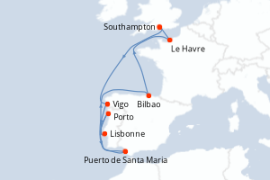 carte itinéraire croisière Europe du Nord 9 jours au départ du port de Southampton