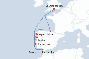 carte itinéraire croisière Europe du Nord 8 jours au départ du port de Southampton