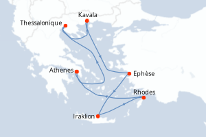 Carte itinéraire croisière Grèce, Turquie - 11 jours au départ de Le Piree - Athenes - Méditerranée