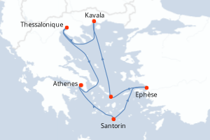 Carte de l'itinéraire de croisière Le Piree - Athenes-Le Piree - Athenes d'une durée de 7 jours