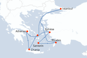 Carte de l'itinéraire de croisière Le Piree - Athenes-Le Piree - Athenes d'une durée de 10 jours