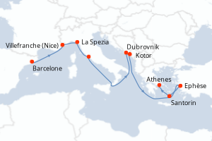 carte itinéraire croisière Méditerranée 11 jours au départ du port de Barcelone