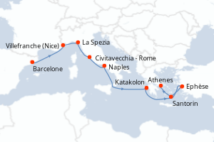 carte itinéraire croisière Méditerranée 11 jours au départ du port de Barcelone