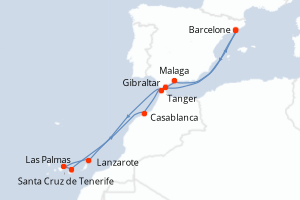 carte itinéraire croisière Méditerranée 12 jours au départ du port de Barcelone