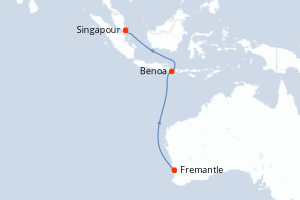 Carte de l'itinéraire de croisière Fremantle-Singapour d'une durée de 9 jours