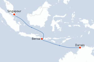 carte itinéraire croisière Australie Nouvelle Zélande 7 jours au départ du port de Singapour