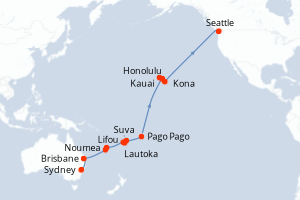 carte itinéraire croisière Alaska 29 jours au départ du port de Sydney