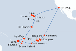 Carte de l'itinéraire de croisière San Diego-San Diego d'une durée de 51 jours