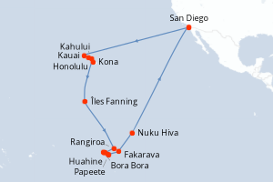 Carte de l'itinéraire de croisière San Diego-San Diego d'une durée de 35 jours